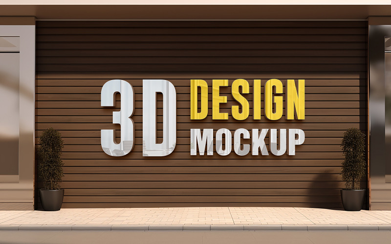 3d Logo Mockup on Brown Wooden Wall Exterior Wooden Wall Logo Mockup Realistic 3d Logo Mockup
