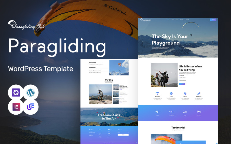 Paragliding Club - парапланеризм, прыжки с парашютом и экстремальные виды спорта WordPress Elementor тема