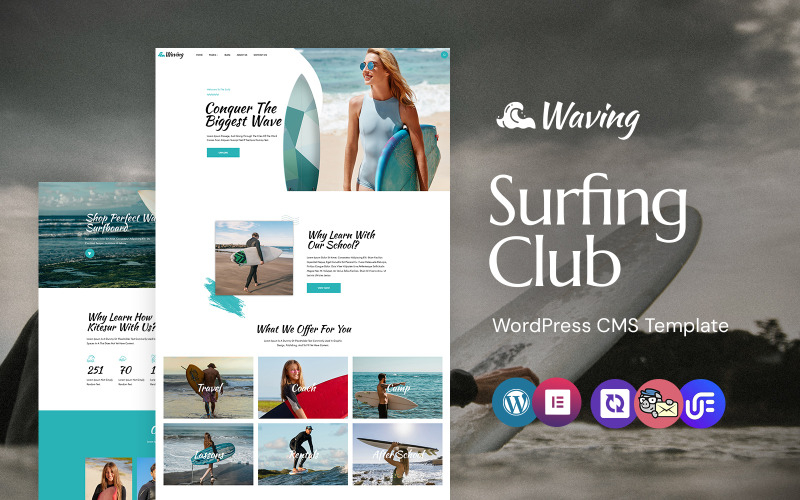 Waving - Tavola da surf Un tema WordPress Elementor per avventure