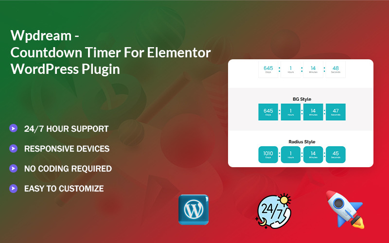 Wpdream - Timer per il conto alla rovescia per il plugin Elementor WordPress