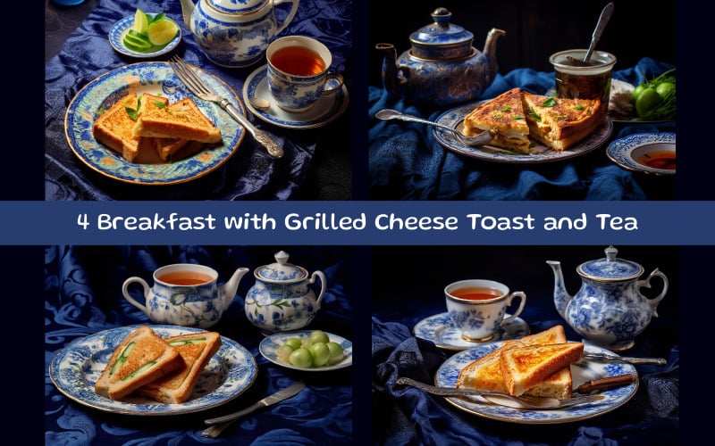 Frühstück mit gegrilltem Käsetoast und Tee
