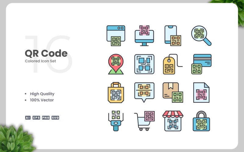 16 QR-code gekleurde pictogrammenset