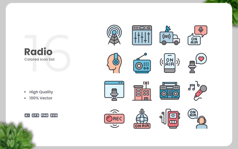 16 Radio gekleurde pictogrammenset