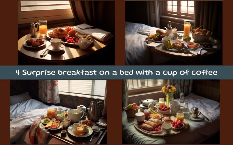 Colazione a sorpresa a letto con una tazza di caffè