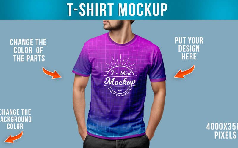 Jongeman in een T-shirt met handen in zakken Mockup