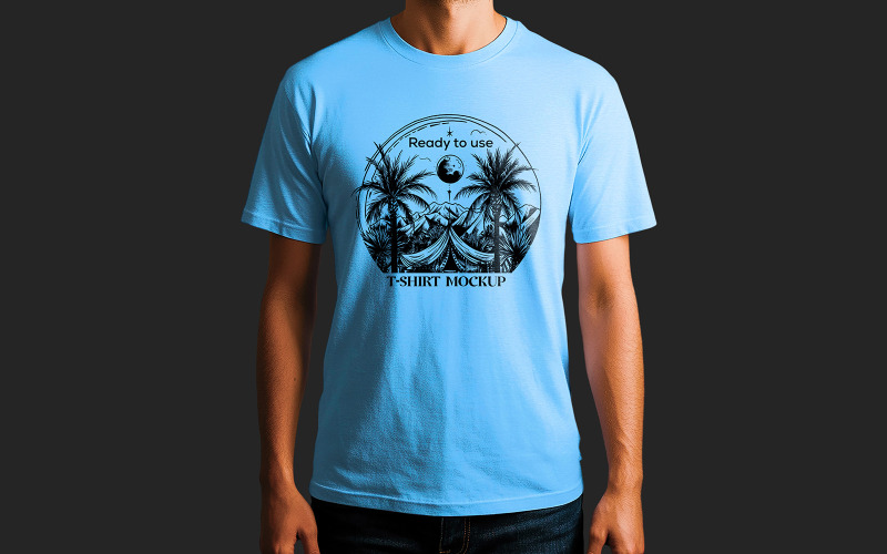 Mockup di maglietta blu con design di palme Mockup di maglietta carina Mockup di maglietta Psd
