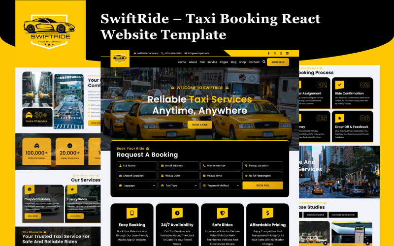 SwiftRide – Taxibokning Reagera webbplatsmall