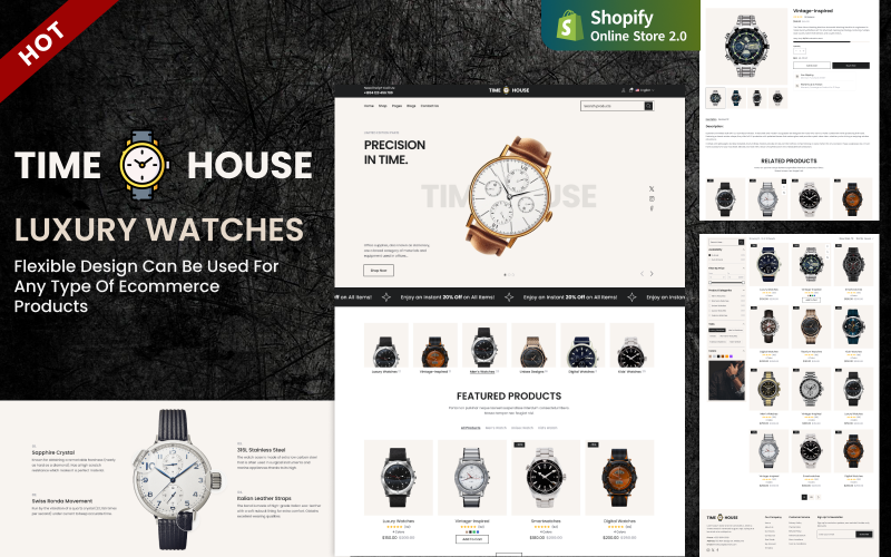Time House - 奢侈手表和时尚商店 Shopify 2.0 主题