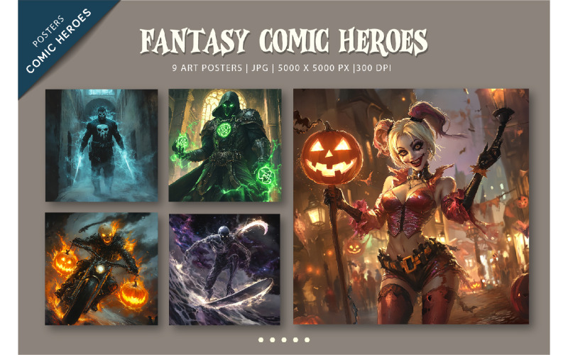 Héros de bandes dessinées fantastiques. Affiches d'art.
