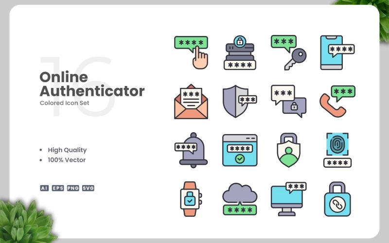 16 Online Authenticator färgade ikoner Set