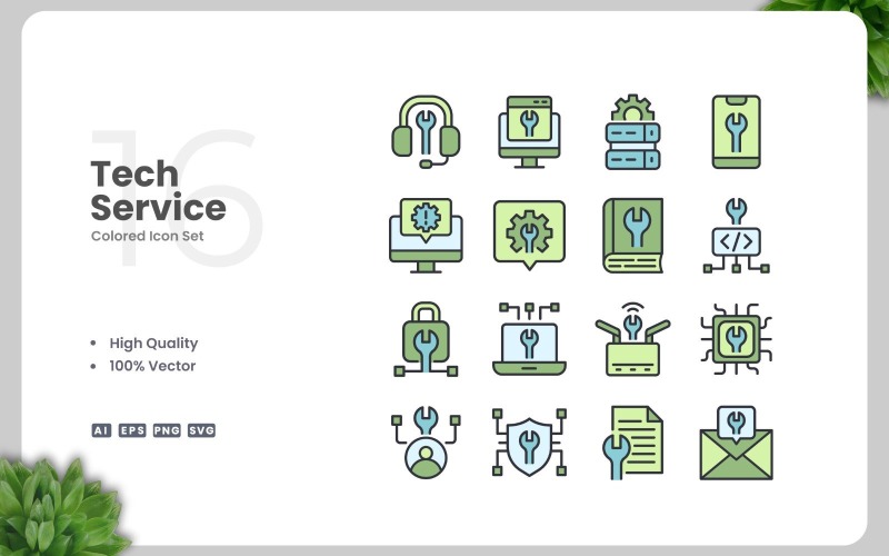 16 Tech Service färgade ikoner Set