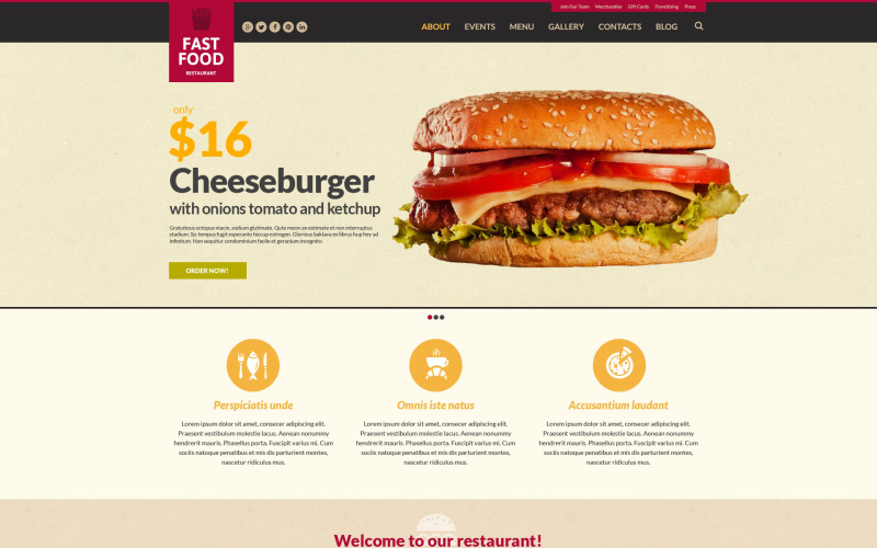 Fast Food Restaurant Duyarlı Web Sitesi Şablonu