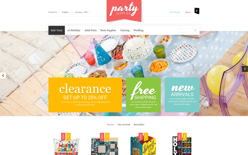Feestartikelen voor kinderen PrestaShop-thema