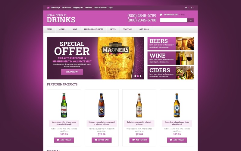 food &amp; drink отзывчивый шаблон opencart