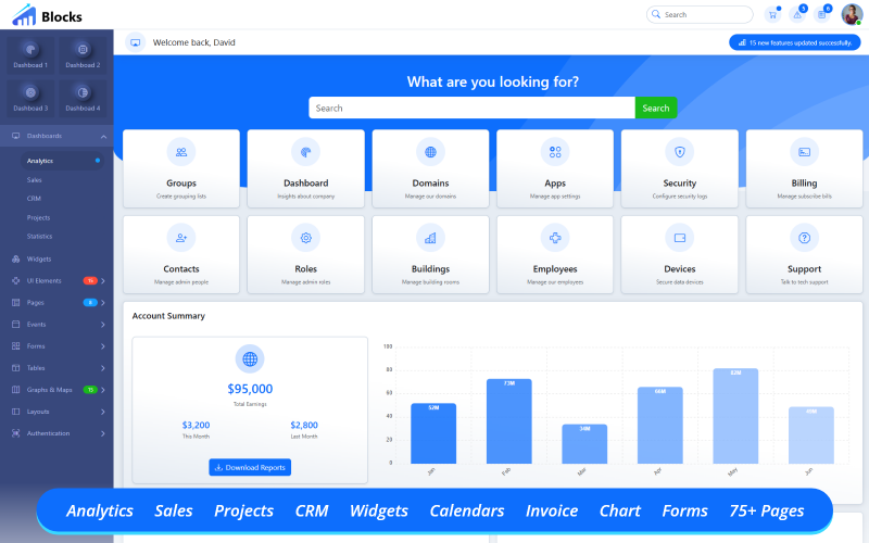 Blocos – Modelo de painel de administração Bootstrap multiuso