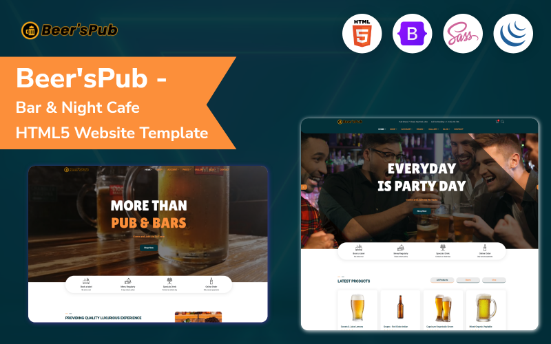 Beer'sPub - 酒吧和夜总会 HTML5 网站模板
