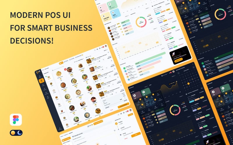 FoodiPOS - Um kit de interface de usuário para restaurantes e POS com arquivo Figma no modo claro e escuro
