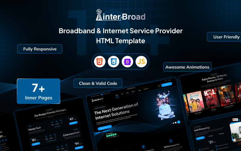 InterBroad - ISP、宽带服务和托管提供商网站 HTML 模板