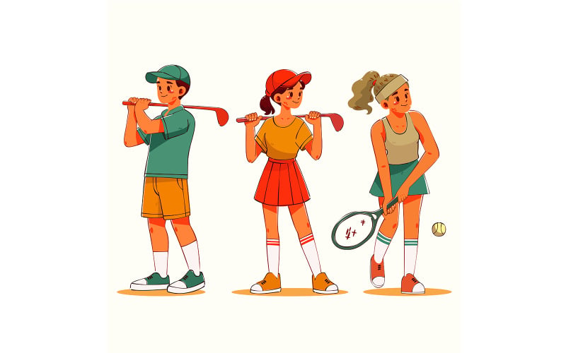 Personajes deportivos de dibujos animados divertidos participando en diversas actividades