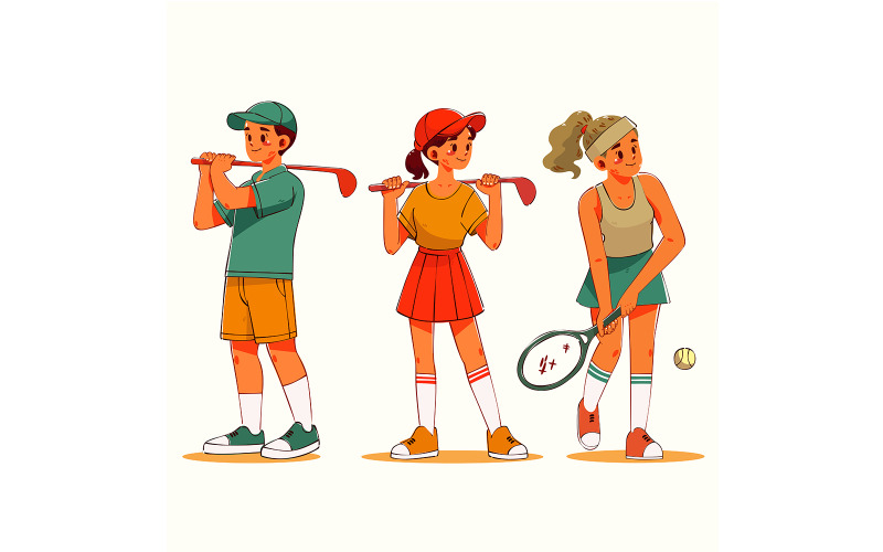 Personnages sportifs de dessins animés ludiques se livrant à diverses activités