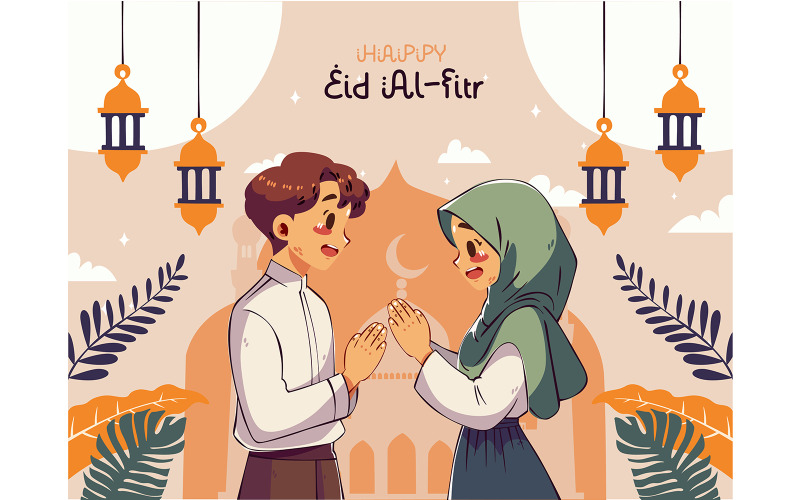 Slavnostní pozdrav Eid Al-Fitr se zářivým designem