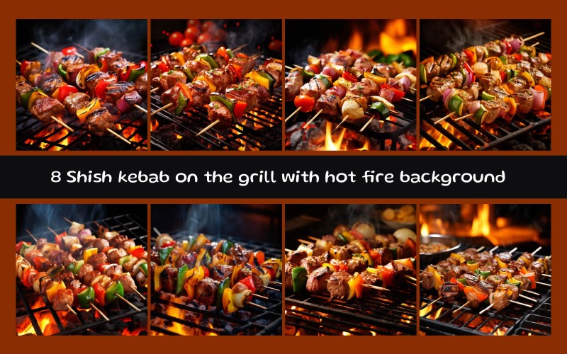 Shish kebab op de grill met hete vuurachtergrond