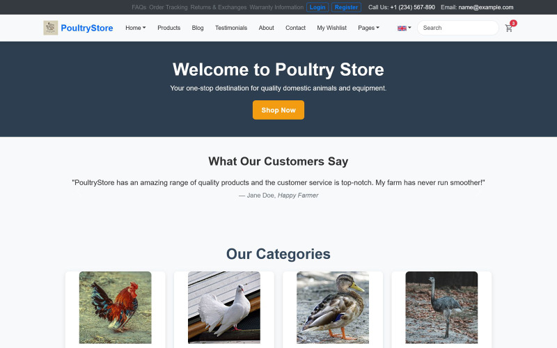 Responsieve HTML 5-websitesjabloon voor PoultryStore Supply & Farm