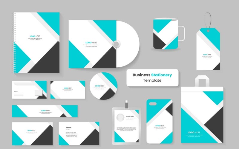 Conjunto de modelos de papelaria de escritório, modelo de papelaria empresarial de identidade corporativa clássica abstrata.