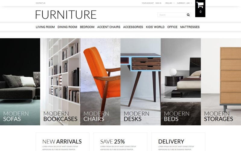 Продажа мебели в интернет-магазине PrestaShop Theme