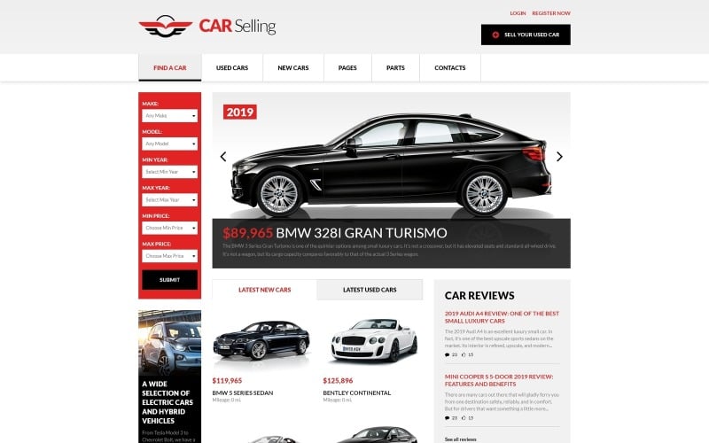 Venda de carros - modelo de site em HTML limpo de várias páginas para revendedor de carros