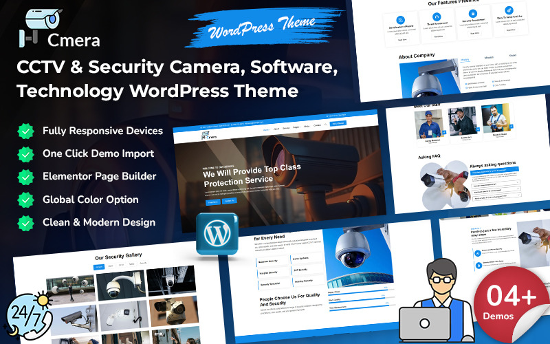 Cmera - CCTV és biztonsági kamera, szoftver, weboldal, alkalmazások, technológia WordPress sablon