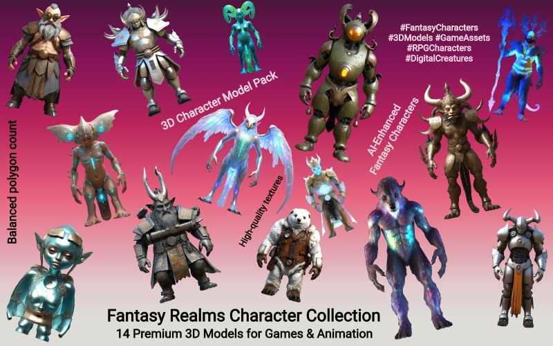 Fantasy Realms-personagecollectie gratis 3D-model
