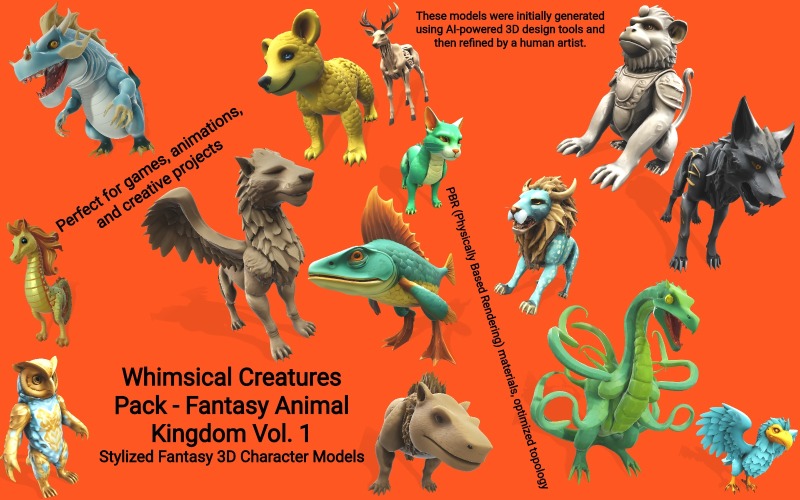 Pack de Criaturas Extravagantes - Modelo 3D de Fantasy Animal Kingdom Vol. 1