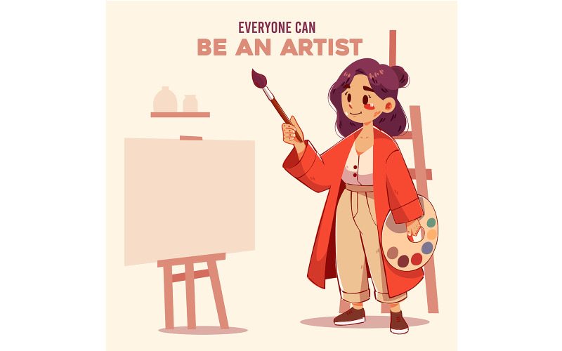 Personnage d'artiste féminine avec palette de peinture