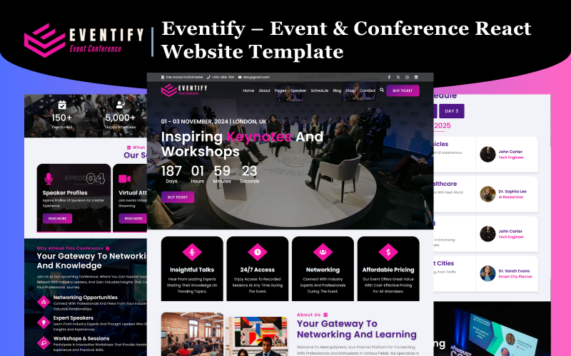 Eventify – Modello di sito web React per eventi e conferenze