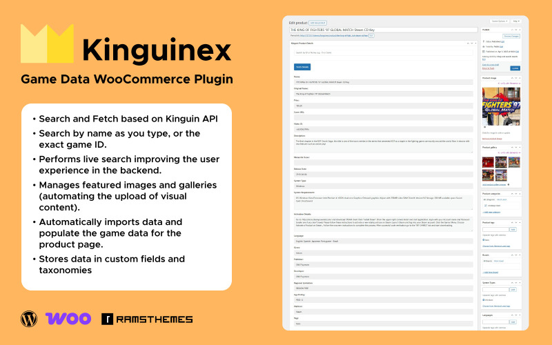 KINGUINEX - Plugin WooCommerce pour récupérer les données de jeu de Kinguin