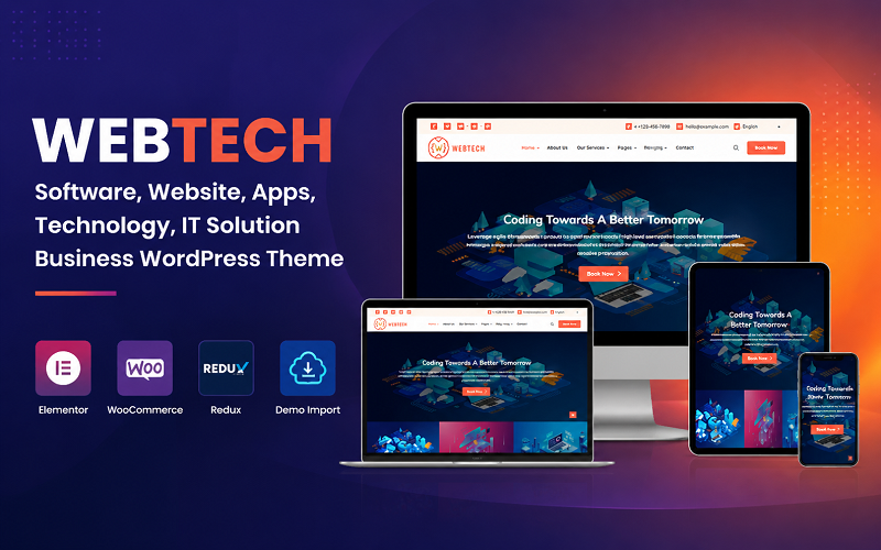 WebTech - Software, Website, Apps, Tecnologia, Solução de TI Tema WordPress de Negócios