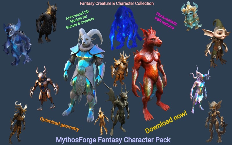 Modelo 3D del paquete de personajes de fantasía de MythosForge