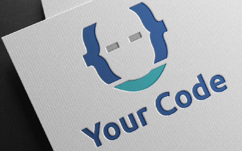 Modelo de logotipo do símbolo de chaves de identidade do programador de código facial