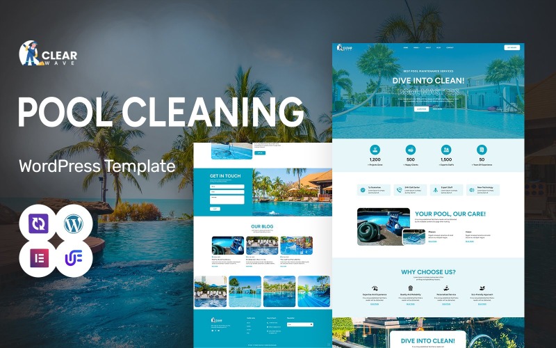 Clear Wave – WordPress Elementor Theme für Poolreinigung, -wartung und -installation