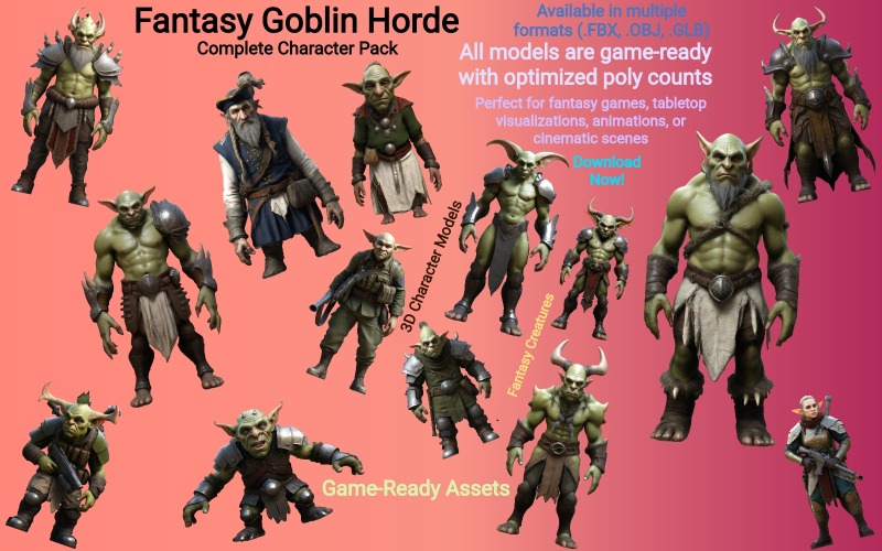 Fantasy Goblin Horde: Kompletny pakiet postaci Darmowy model 3D