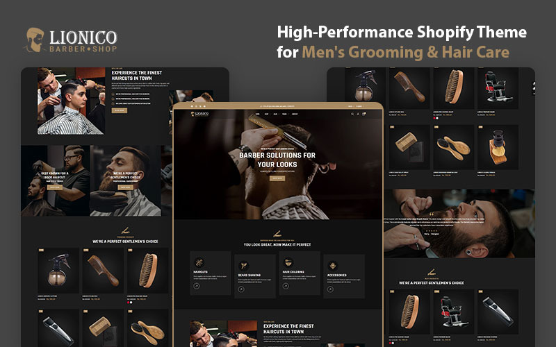 Lionico-Berber Dükkanları, Erkek Bakımı ve Saç Bakımı İçin Yüksek Performanslı Shopify Teması