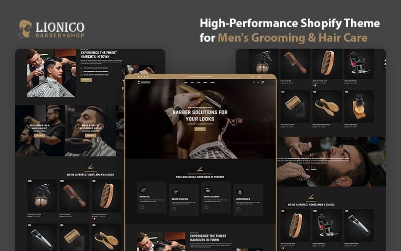 Lionico-Wysokowydajny motyw Shopify dla zakładów fryzjerskich, pielęgnacji męskiej i pielęgnacji włosów