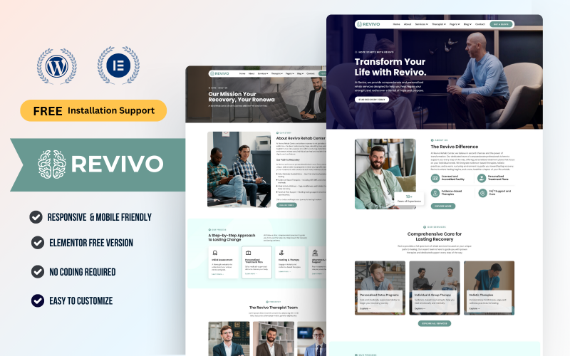 Revivo – Набір шаблонів WordPress Elementor для центру лікування та реабілітації від залежностей