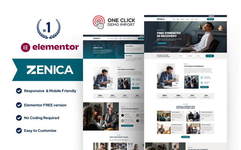 Zenica — 成瘾康复与医疗康复中心 Wordpress Elementor 模板套件