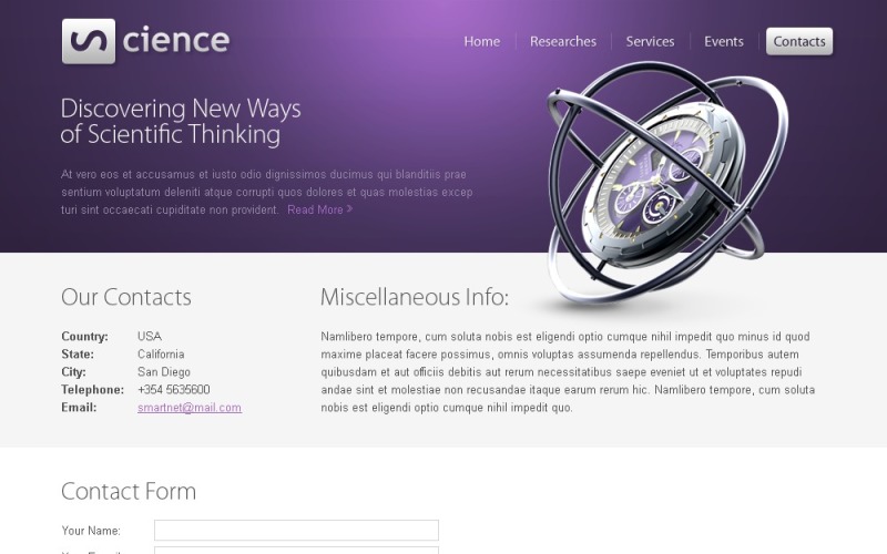 Modello di sito Web modello HTML5 di scienza gratuito