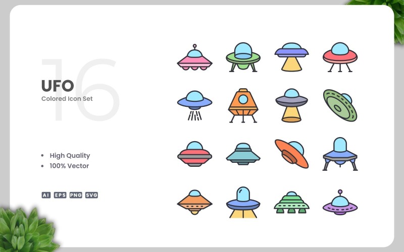 16 Ufo färgade ikoner samling