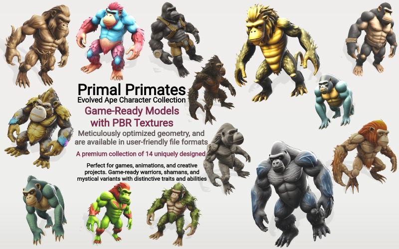 Primates Primates: Colección de personajes de simios evolucionados (modelo 3D)