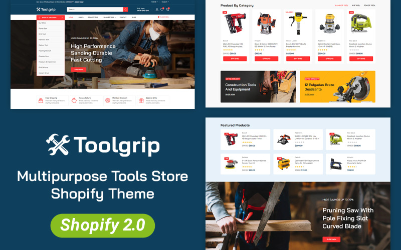 Toolgrip - 杂工和电动工具商店 Shopify 2.0 响应式主题