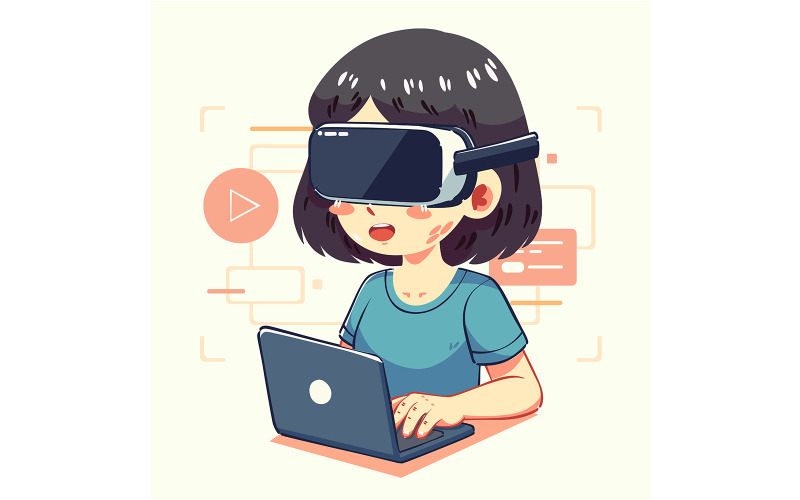 Chica usando casco de realidad virtual